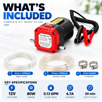 12V 80W Electric Oil Extractor Pump – Engine Oil & Gear Oil Transfer Kit with Hoses🔥
