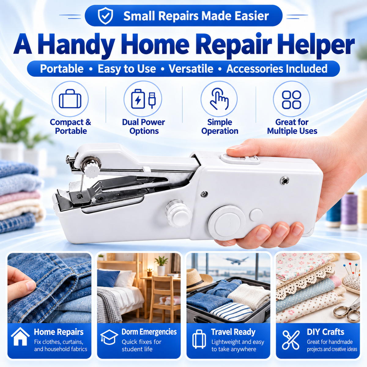 🧵✂Fix Loose Hems & Small Tears in Minutes — Handheld Sewing Machine