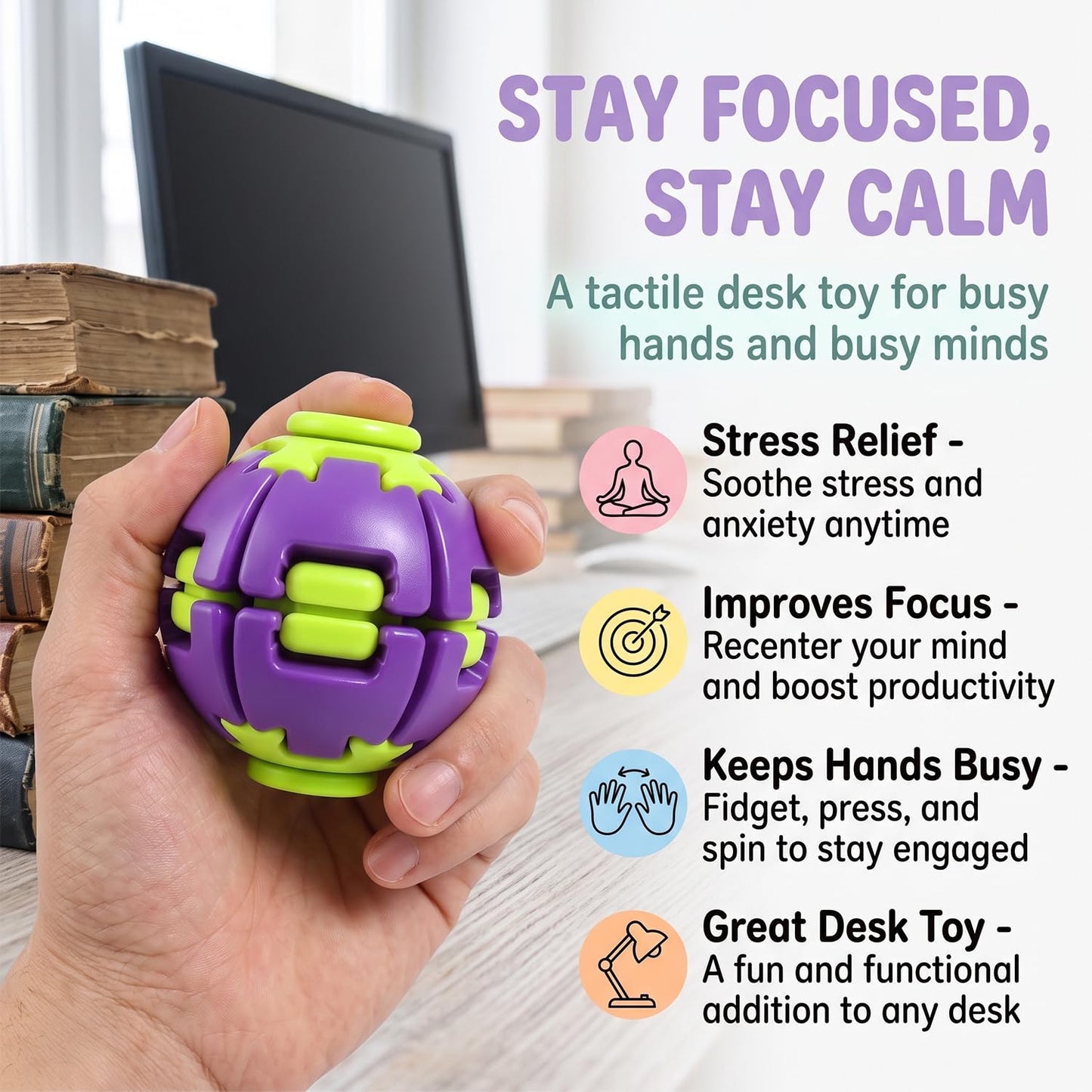 🌀 Press-to-Spin Sensory Fidget Ball for Stress Relief & Focus