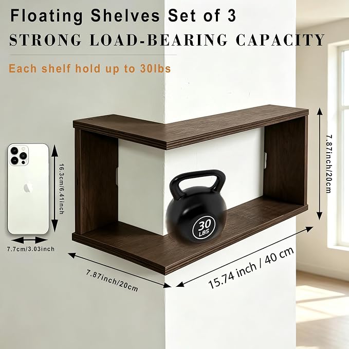 🏠 90° Corner Wall Shelf — Real Solid Wood, No Assembly Needed