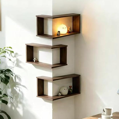 🏠 90° Corner Wall Shelf — Real Solid Wood, No Assembly Needed