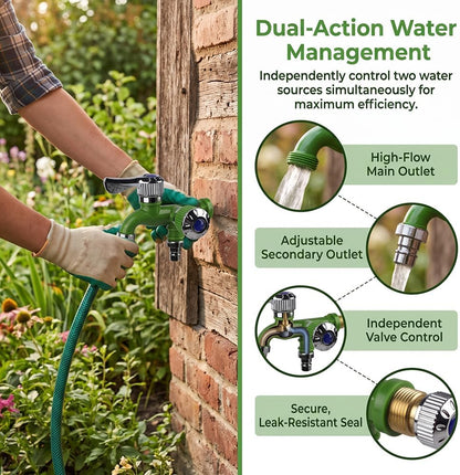 💧 Dual-Outlet Faucet – Two Independent Water Connections for Laundry, Garden & Everyday Cleaning