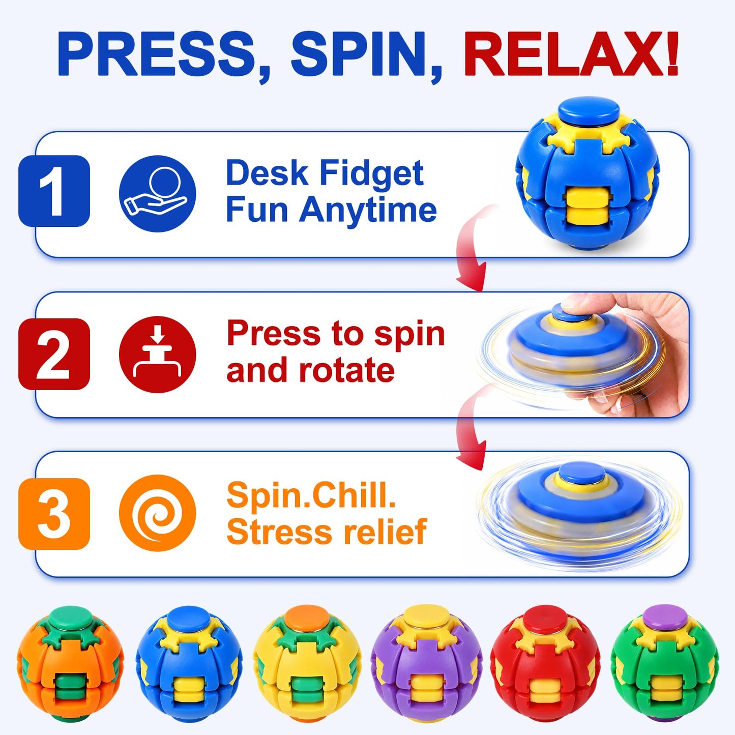 🌀 Press-to-Spin Sensory Fidget Ball for Stress Relief & Focus