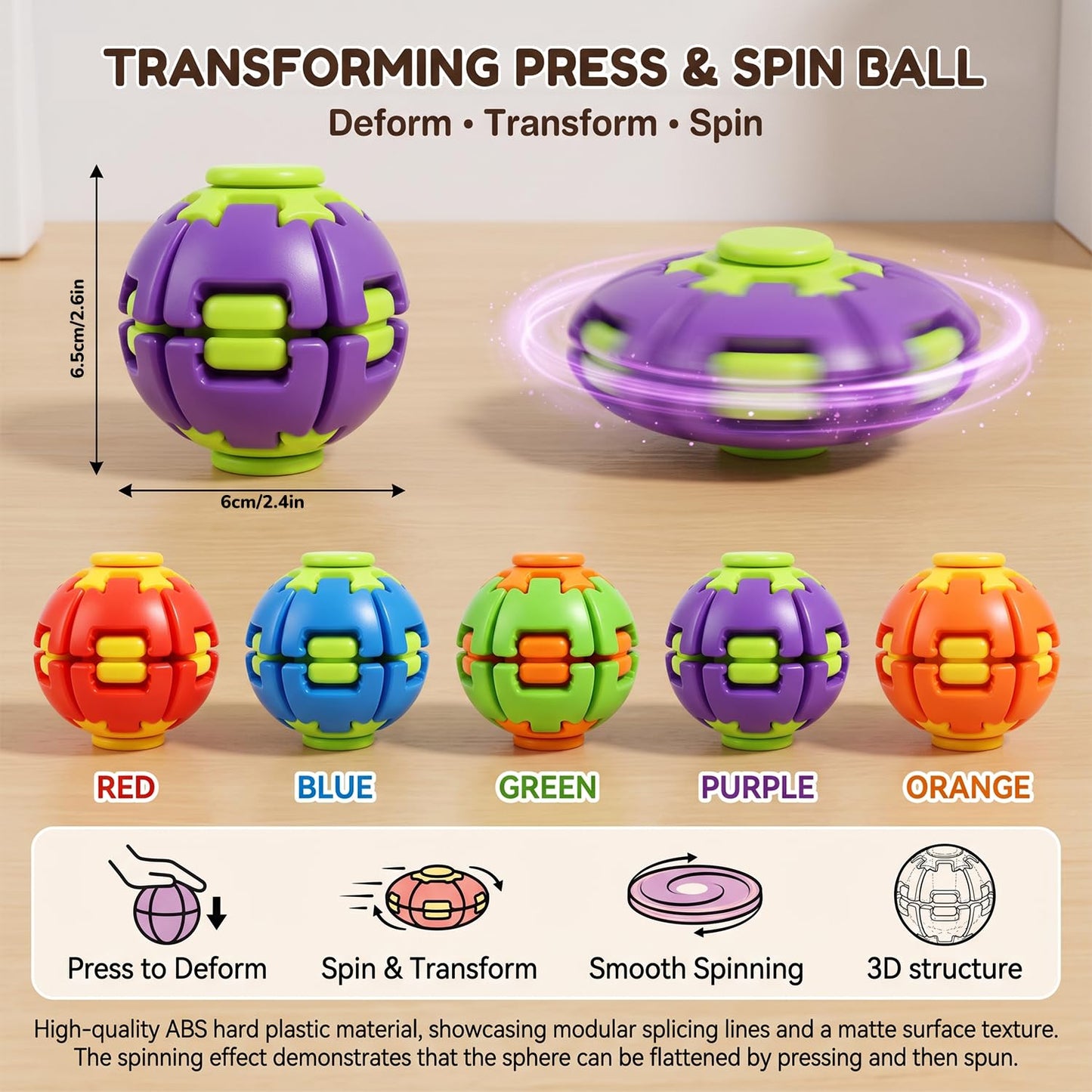 🌀 Press-to-Spin Sensory Fidget Ball for Stress Relief & Focus