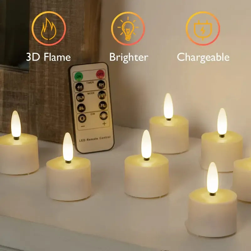 🔥6-Pack Rechargeable Tea Lights – Realistic Flicker & Remote Control
