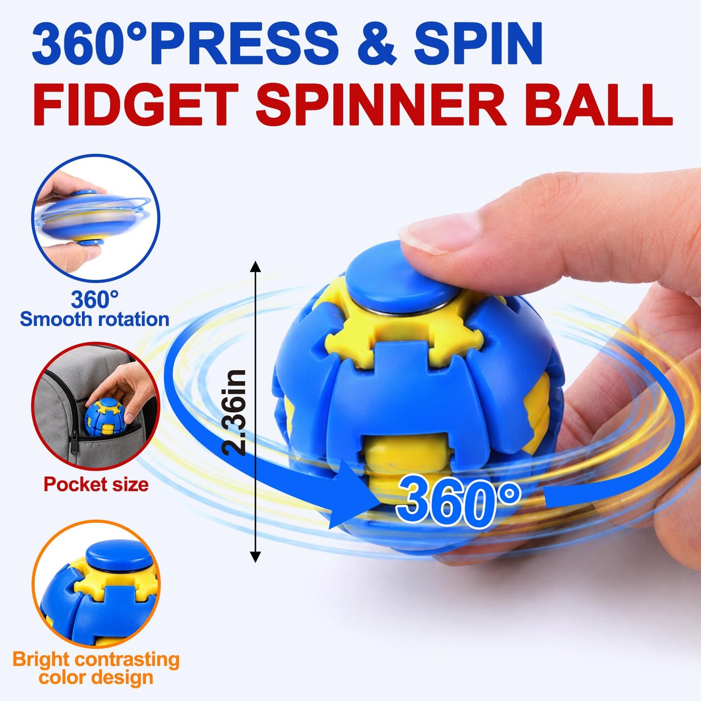 🌀 Press-to-Spin Sensory Fidget Ball for Stress Relief & Focus