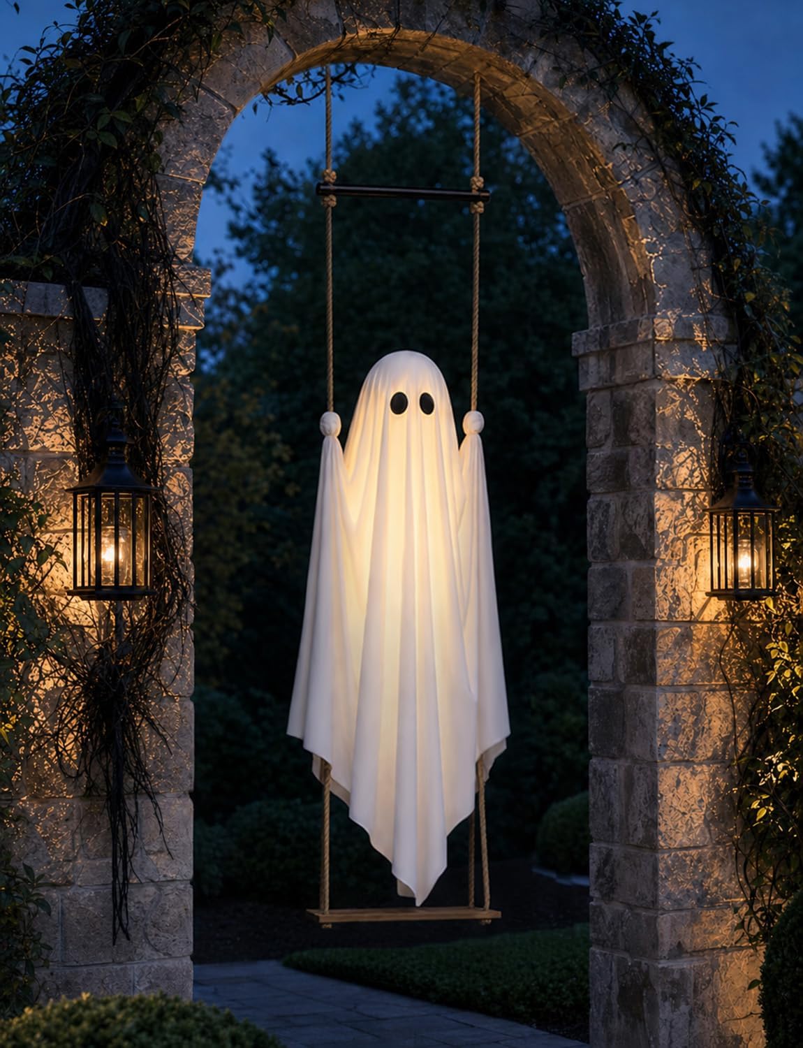 Halloween Decorations Outdoor 5FT Pre-Assembled Hanging Swing Ghost