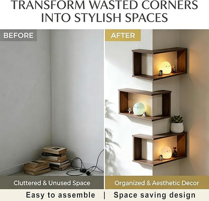 🏠 90° Corner Wall Shelf — Real Solid Wood, No Assembly Needed