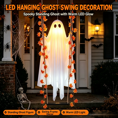 🎃 Limited Halloween Sale 👻✨LED Hanging Ghost Swing Decoration, 5FT Remote Controlled Halloween Outdoor Hanging Decor