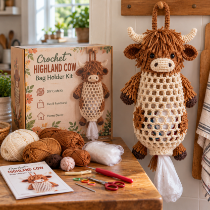 🧶Crochet Animal Bag Holder DIY Kit – 🐻 Cute & Functional Hanging Storage Craft Kit