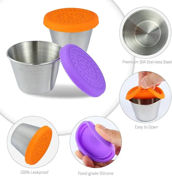 No More Soggy Lunches – Leakproof Stainless Steel Sauce Cups (6-Pack)