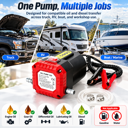 12V 80W Electric Oil Extractor Pump – Engine Oil & Gear Oil Transfer Kit with Hoses🔥