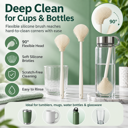 90° Flexible Silicone Bottle Brush – Deep Cleaning for Cups, Tumblers & Bottles