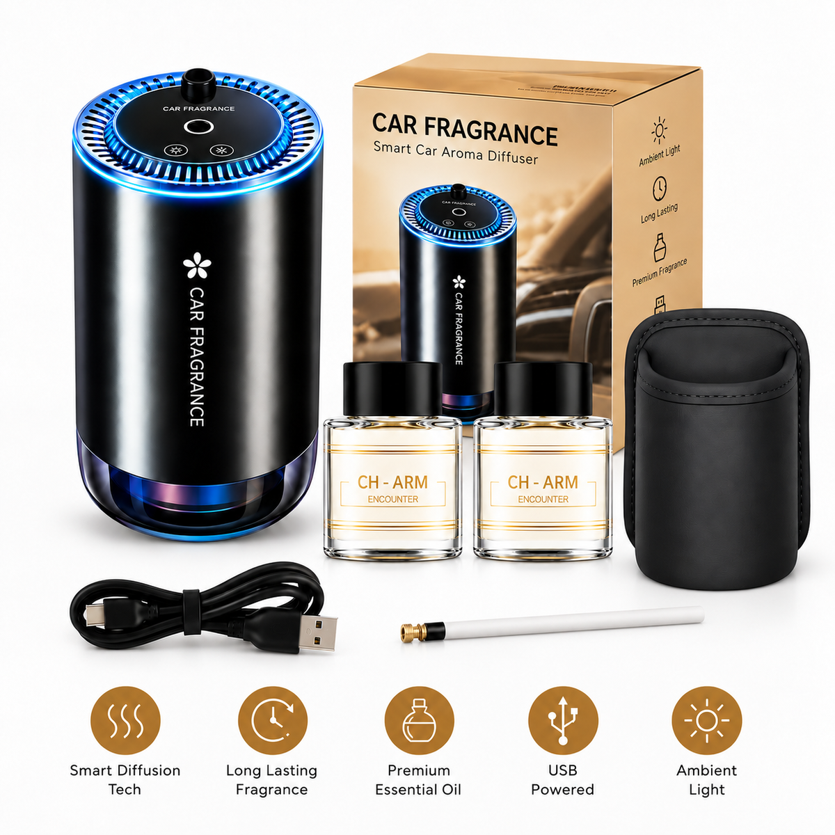 ✨ Smart Car Diffuser with RGB Ambient Light & Star Projector