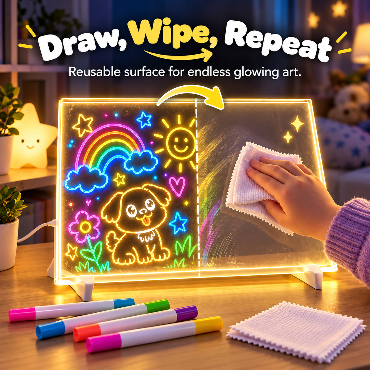 🎨Magic Drawing Board for Kids – 🌈Draw, Glow & Erase🎁 Fun Create Gift for Boys &Girls