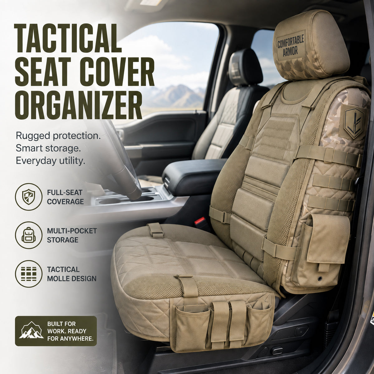 Tactical MOLLE Car Seat Cover Organizer – Rugged Protection & Smart Storage