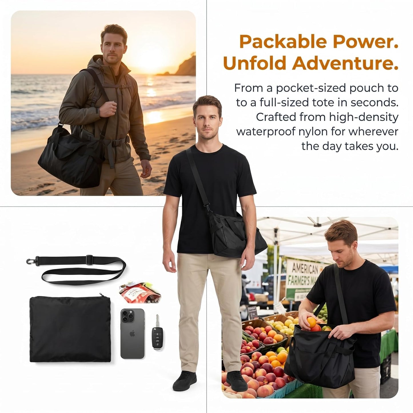 2-in-1 Convertible Tote Bag and Picnic Blanket, Water Resistant Oxford Fabric Reusable Pull-Strap Carryall