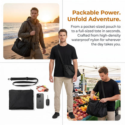 2-in-1 Convertible Tote Bag and Picnic Blanket, Water Resistant Oxford Fabric Reusable Pull-Strap Carryall