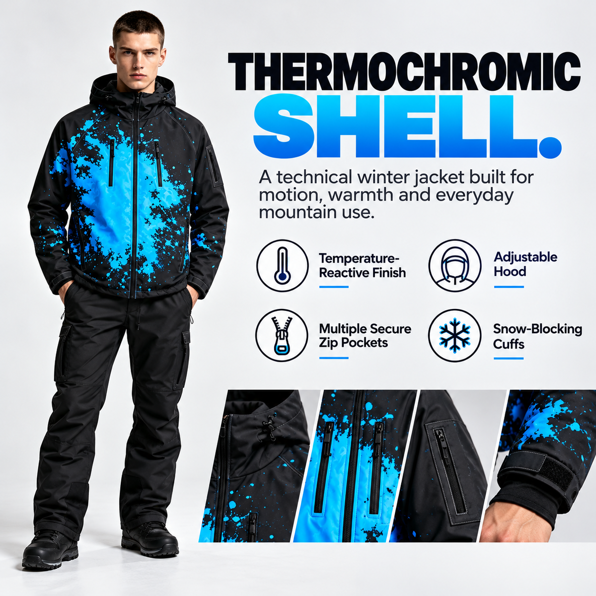 ❄️ Thermochromic Color-Changing Winter Jacket – Temperature-Reactive Ski & Snowboard Coat