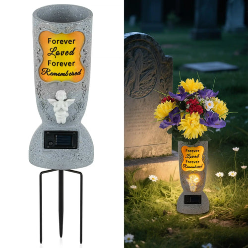🕊️ Solar-Powered Angel Cross Memorial Vase with LED Lights ✨