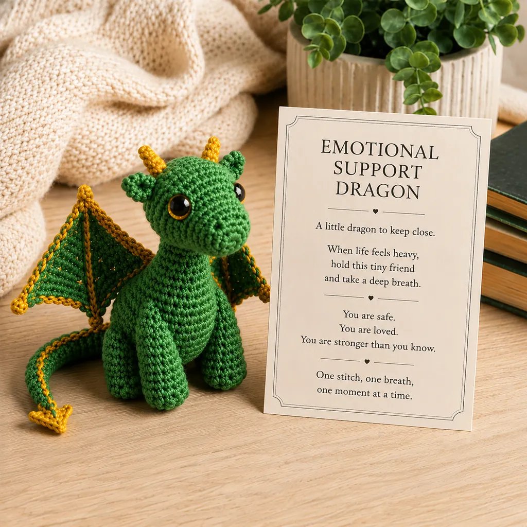 🐉 A Tiny Guardian for Your Big Days — Handcrafted Dragon Pocket Buddy with Encouragement Card
