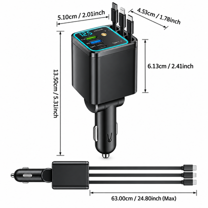🔥7-in-1 Retractable Car Charger – 120W Fast Charging & Galaxy Light