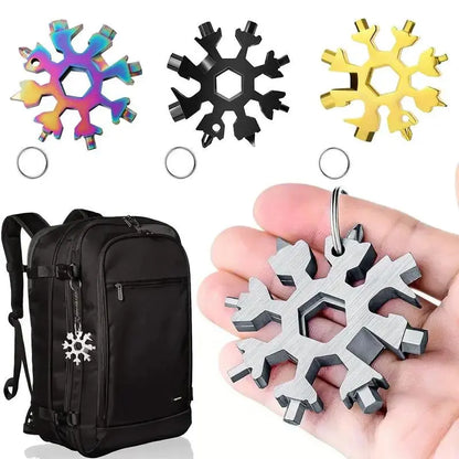18-in-1 Snowflake Multi-Tool Keychain — EDC Wrench, Screwdriver & Bottle Opener