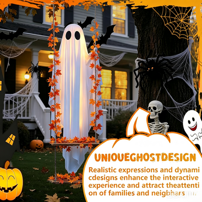 🎃 Limited Halloween Sale 👻✨LED Hanging Ghost Swing Decoration, 5FT Remote Controlled Halloween Outdoor Hanging Decor