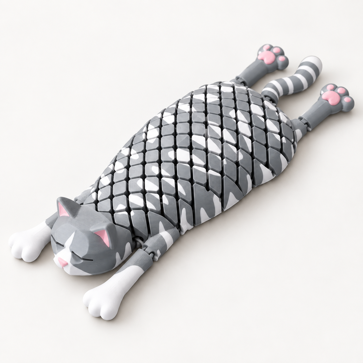 3D printed articulated gray cat fidget toy