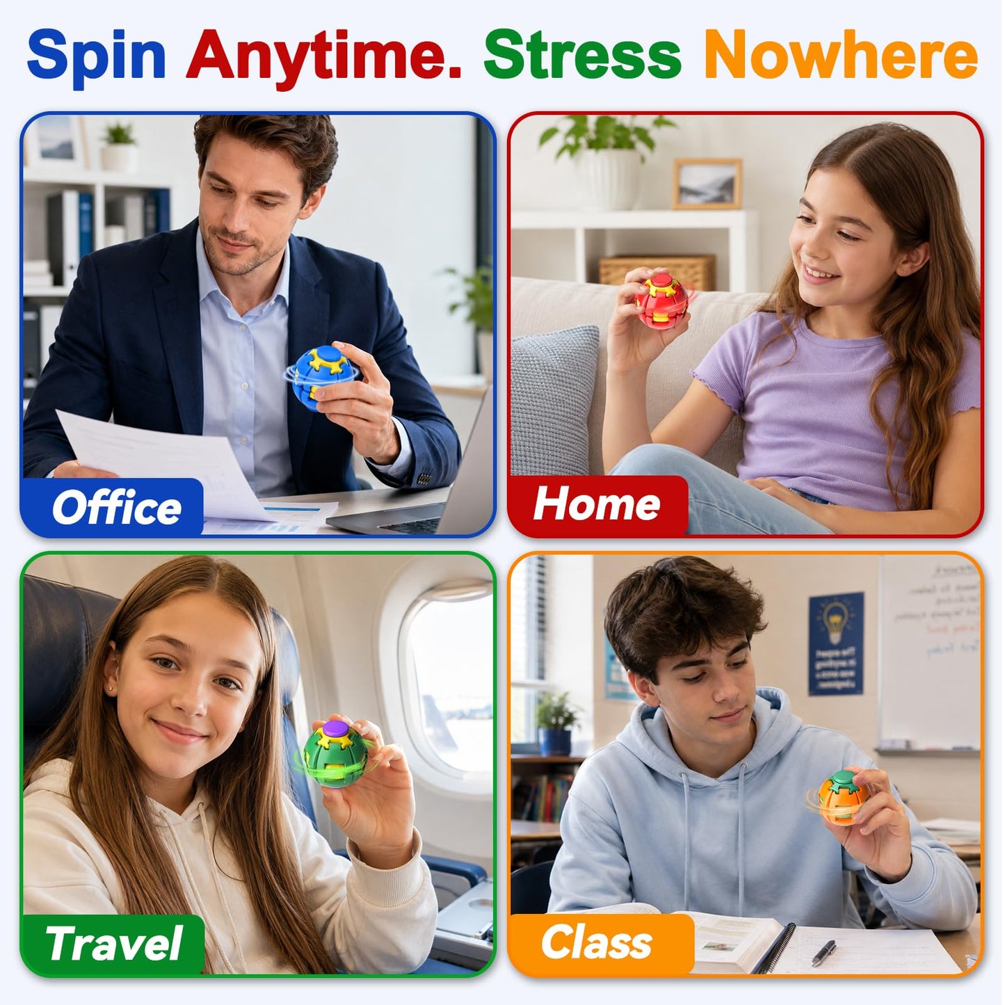 🌀 Press-to-Spin Sensory Fidget Ball for Stress Relief & Focus