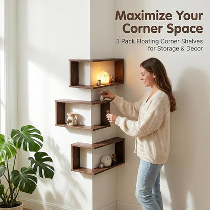🏠 90° Corner Wall Shelf — Real Solid Wood, No Assembly Needed
