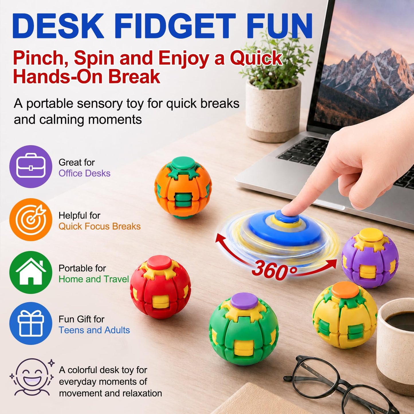 🌀 Press-to-Spin Sensory Fidget Ball for Stress Relief & Focus
