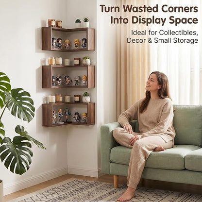 🏠 90° Corner Wall Shelf — Real Solid Wood, No Assembly Needed