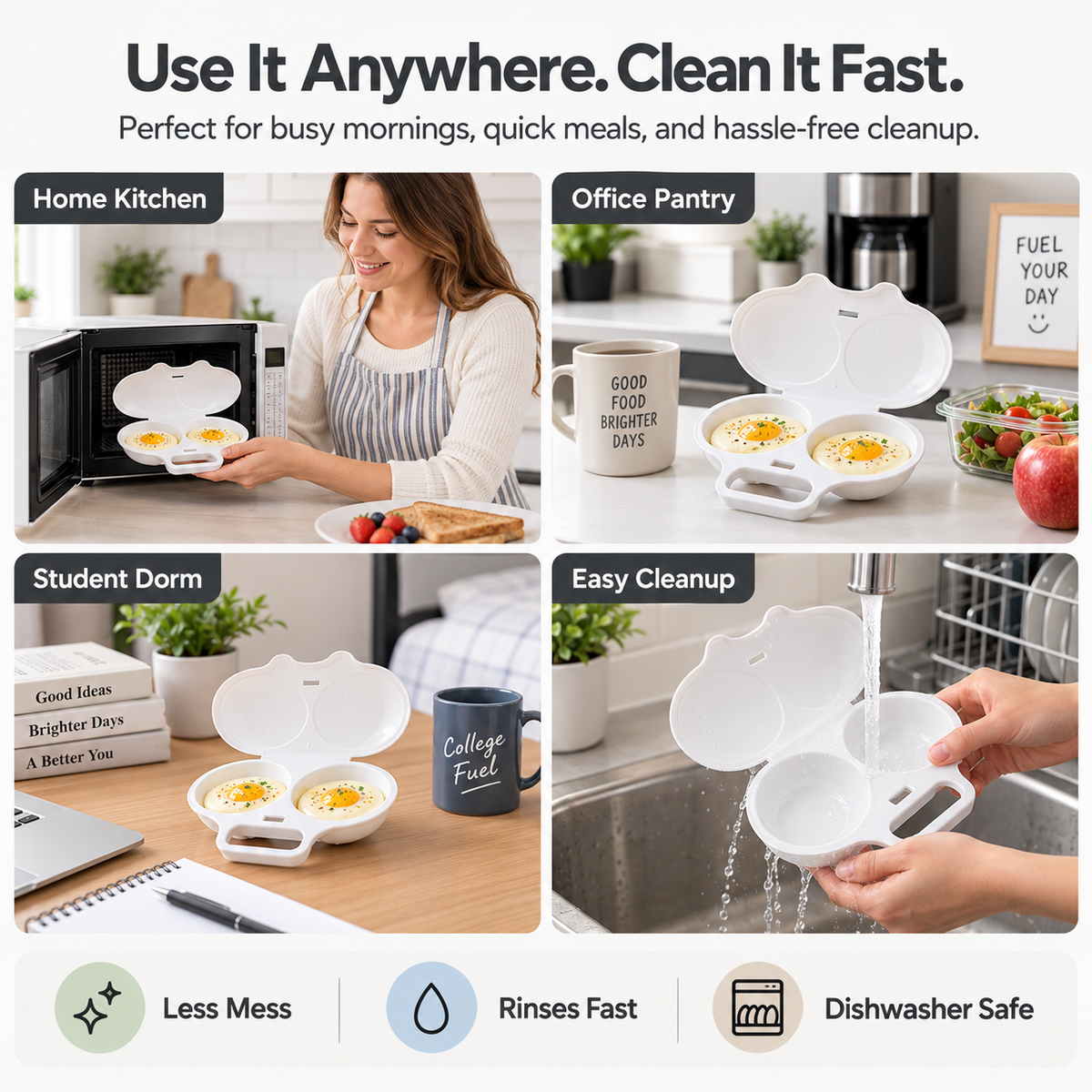 🔥Microwave Egg Poacher – Dual-Cavity Steamer, Rapid Heating, Non-Stick PP – Ideal for Home, Office & Travel!（副本）