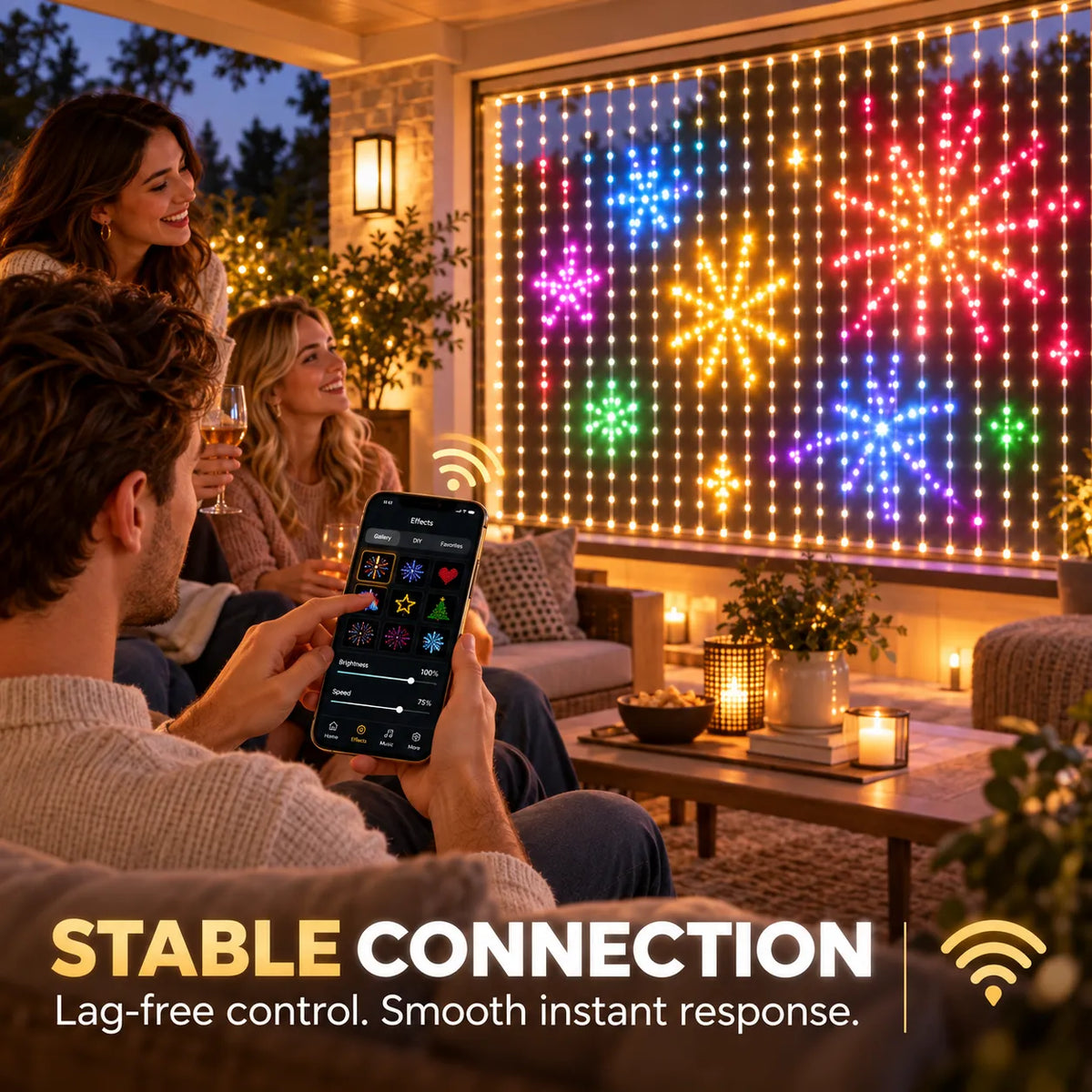 🎇Turn Any Window Into a Light Show.One Light Curtain. Endless Occasions.Create animated patterns, holiday scenes, custom messages and more — all from your phone.