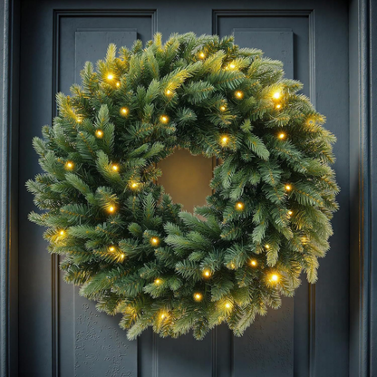 🎄 Pre-Lit Evergreen Christmas Wreath – Warm White LED Holiday Door Decor