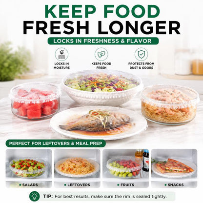 🍽️ 100PCS Disposable Stretch Food Covers - Elastic Bowl & Plate Sealers 🍏