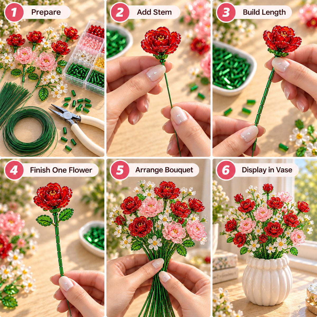 🌼✨DIY Beaded Wildflower Bouquet Kit – Handmade Crystal Flower Craft Set🌸✨