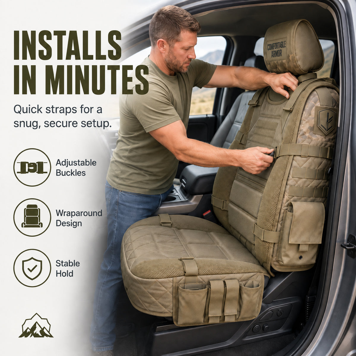 Tactical MOLLE Car Seat Cover Organizer – Rugged Protection & Smart Storage