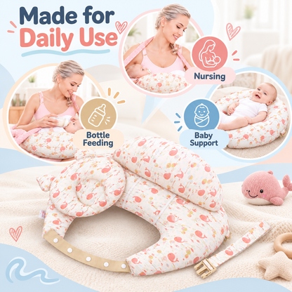 👶 Ergonomic Nursing Pillow 🍼 Hands-Free Feeding Cushion with Adjustable Strap & Baby Pillow