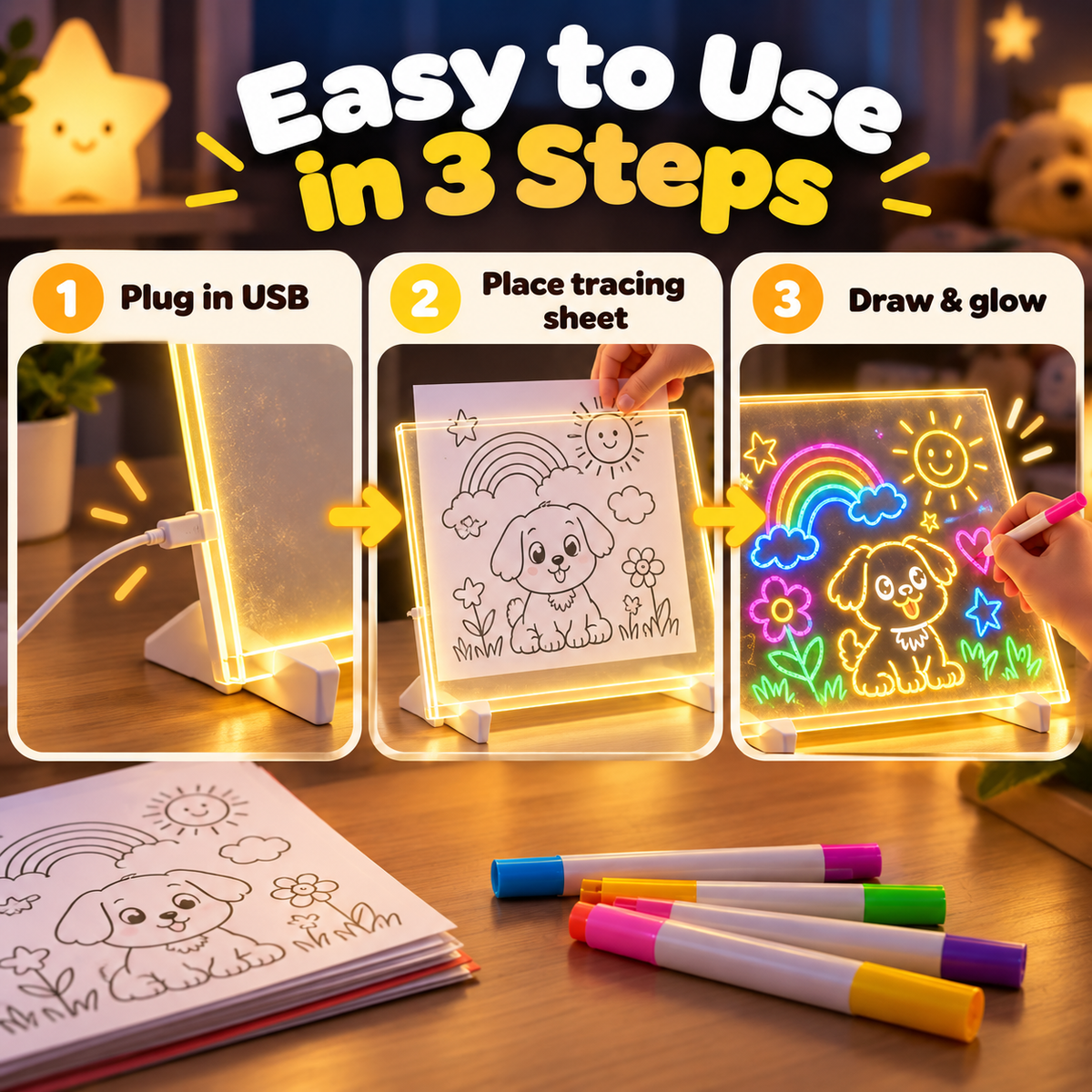 🎨Magic Drawing Board for Kids – 🌈Draw, Glow & Erase🎁 Fun Create Gift for Boys &Girls