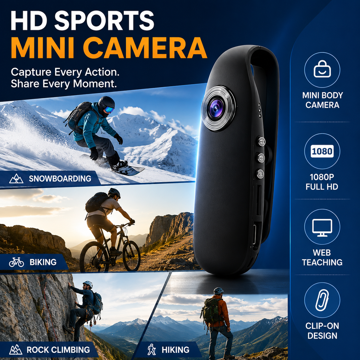 📹 Mini 1080P Body Camera – Hands-Free Recording, Motion Detection & Magnetic Clip