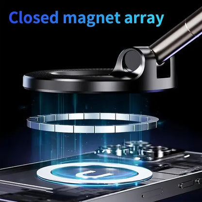2.0 Fold-Flat Magnetic Car Phone Holder - Compact Metal Secure Smartphone Holder, 20N52 Magnetic Grip, Vertical Round Mount, Vacuum Suction Cup, Heat-Resistant Nano-Adhesive Base, MagSafe Snapon Car Interior Accessory