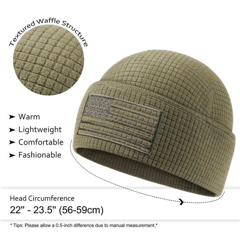 American Flag Waffle Fleece Beanie – Warmth Without the Bulk