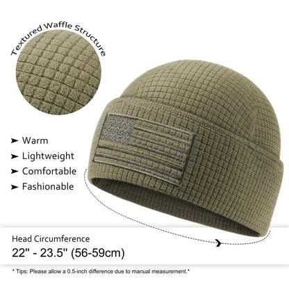 American Flag Waffle Fleece Beanie – Warmth Without the Bulk