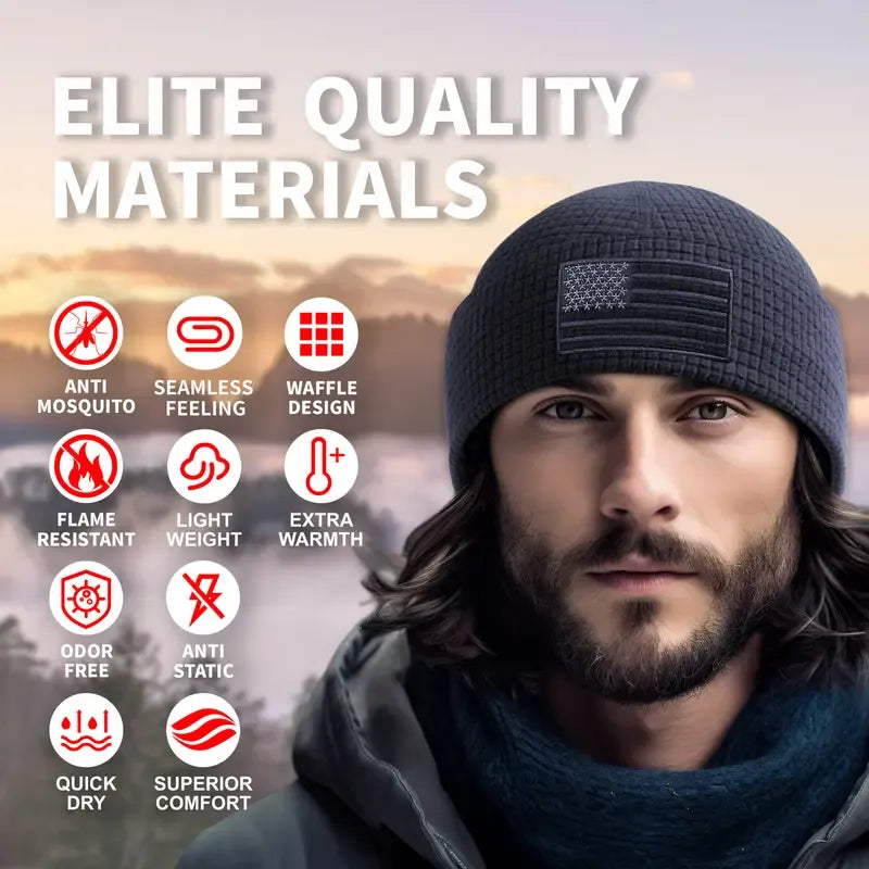 American Flag Waffle Fleece Beanie – Warmth Without the Bulk