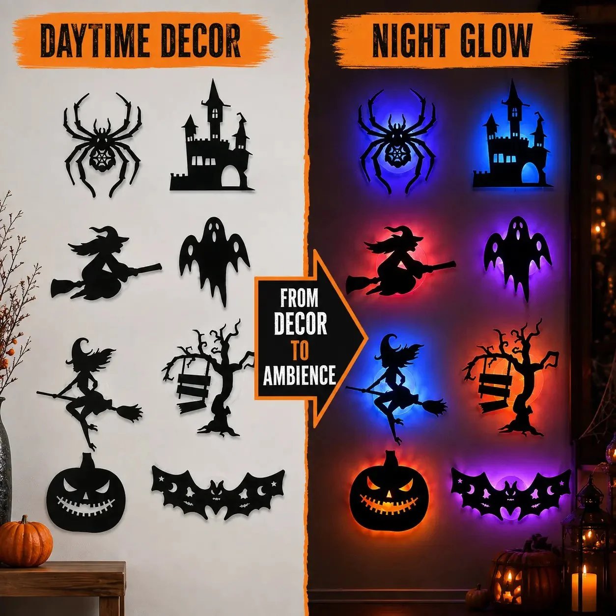 Halloween LED Silhouette Wall Light Stickers(8PCS One Set)