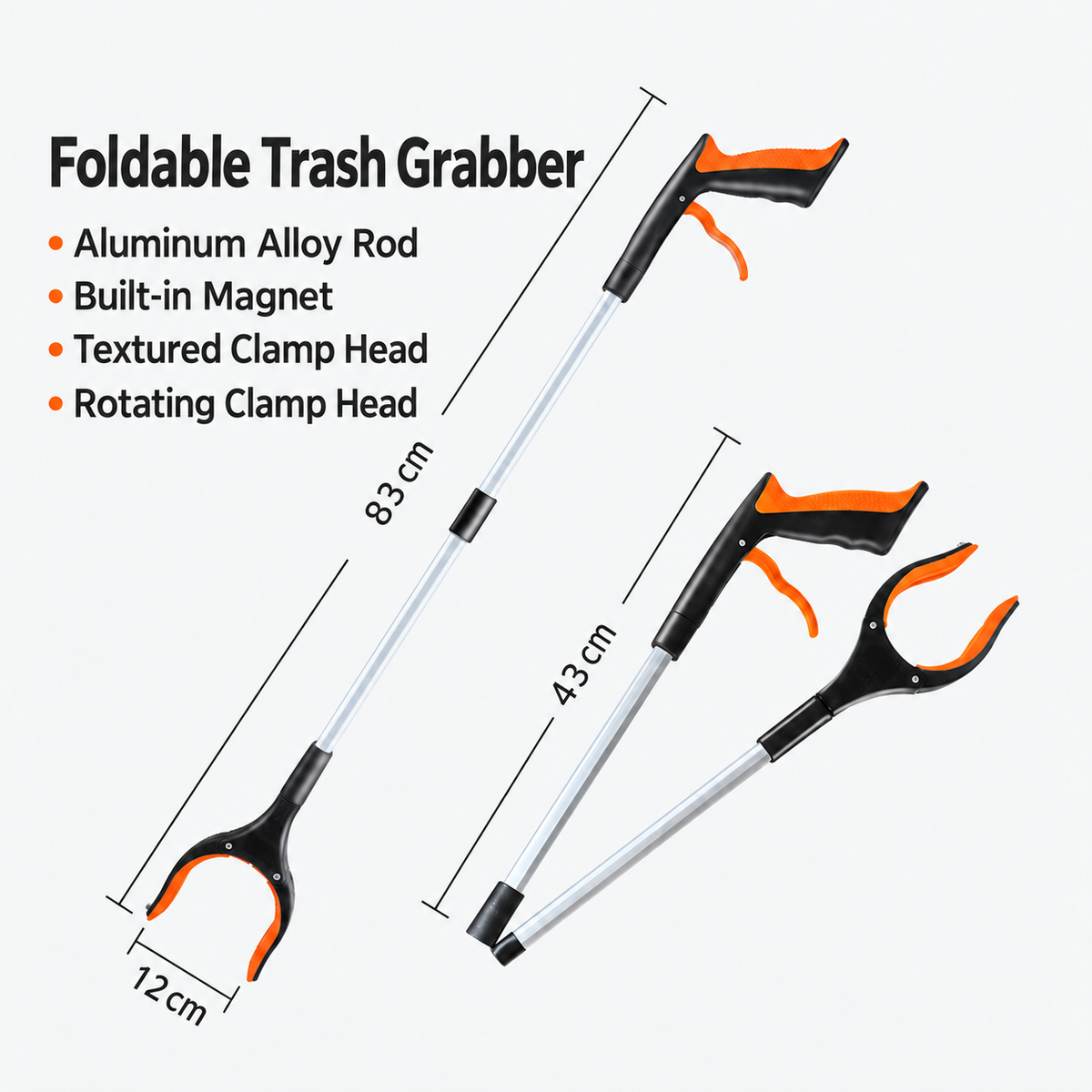 🔥 Foldable Grabber Reacher Tool – 83cm/109cm Long Reach Pickup Claw with Magnetic Tip