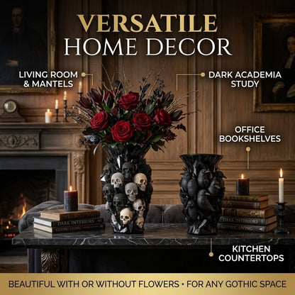 💎💀Gothic Skull & Crow Resin Vase- Dark Decor Vase