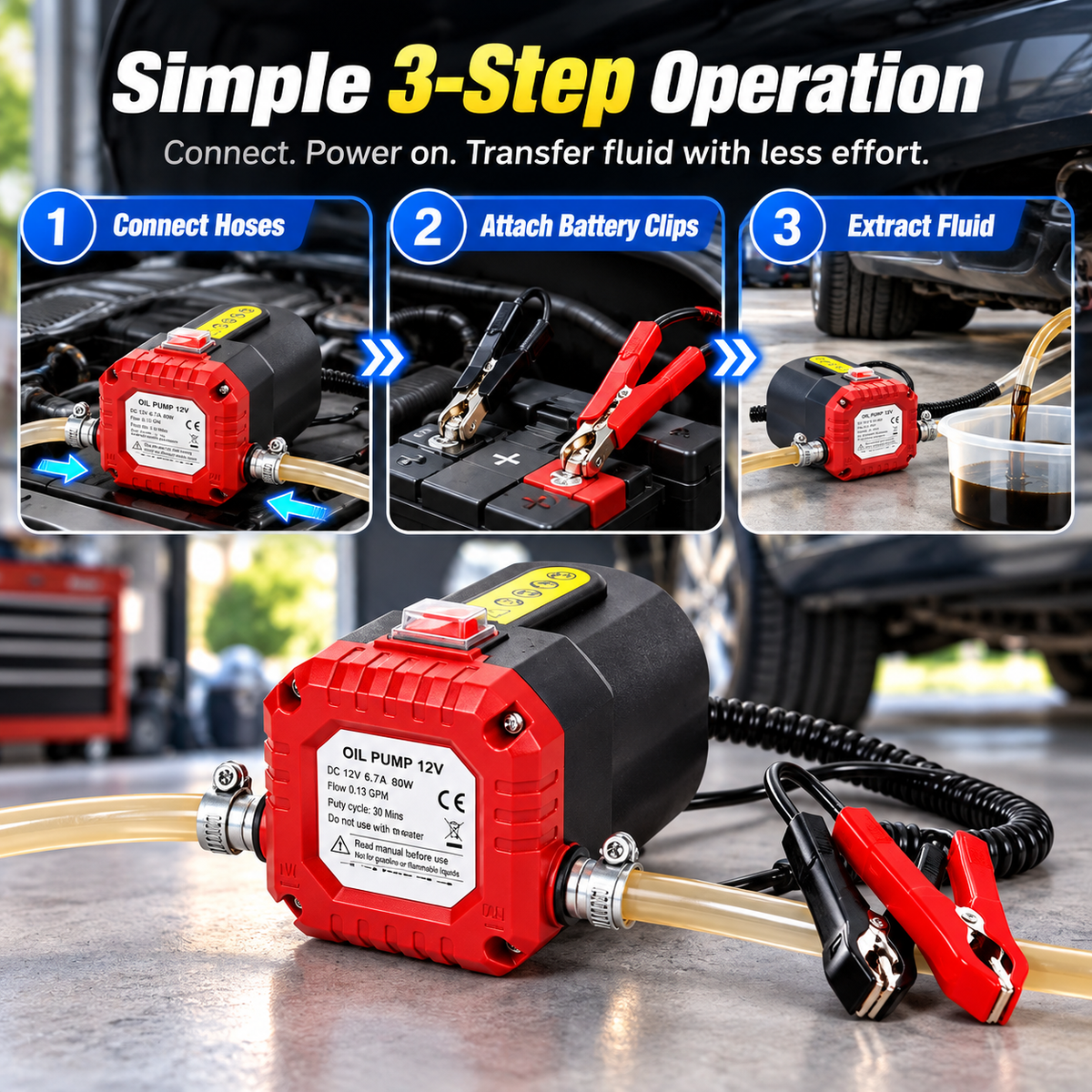 12V 80W Electric Oil Extractor Pump – Engine Oil & Gear Oil Transfer Kit with Hoses🔥